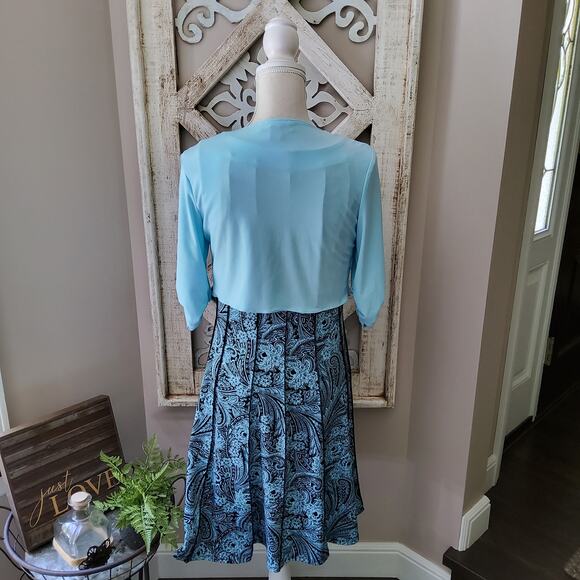 Perceptions Women's Sleeveless Shift Midi Dress with Tie Front Cardigan in Blue - Picture 5 of 11